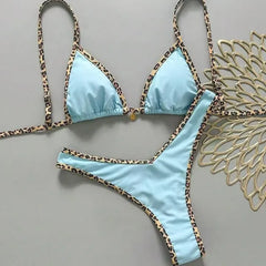 Leopard Trim 2 Piece Bikini Set