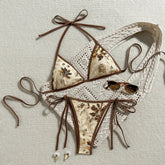 Mint Mesh Sequin Floral Embroidery 2 Piece Bikini Set
