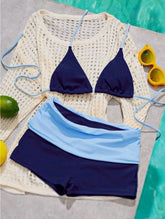 Navy Light Blue Color Block 2 Piece Swim Set
