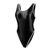 Oil Glossy Satin Elastic One-piece Competitive Racing Sleeveless T-shaped Swimwear High Cut Leotards Bodysuit Bathing Suit