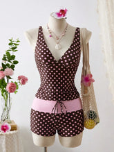 Pink Polka Dot 2 Piece Tankini Bikinis Set