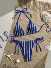 Pink White Striped Crochet 2 Piece Bikini Set