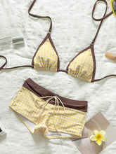 Plaid Two Piece Swimsuit Bathing Suit Print Chocolate Binding Edge Halter String Bikini Boyshort Pool Swimwear Bikinis Set
