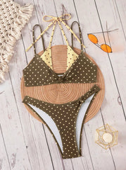 Polka Dot Contrast 2 Piece Bikini Set