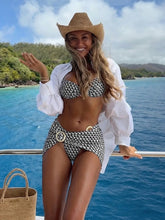 Print 3 Piece Bikinis Bathing Suit Strapless Tube Bikini High Waist Twist Wrap with Dual Metal Ring Hardware Pool Swimwear