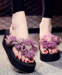 Purple Floral Holiday Wedge Slide Sandals For Women
