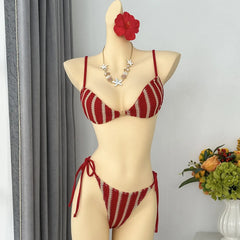 Red White Striped Bikini Set