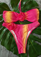 S - L 3D Flowers Halter Strappy Bikini Swimwear Female Swimsuit Two-pieces Bikini Set