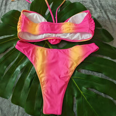 S - L 3D Flowers Halter Strappy Bikini Swimwear Female Swimsuit Two-pieces Bikini Set