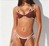 Solid Contrast Trim 2 Piece String Bikini Set