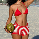 Solid Swimsuits Halter Triangle Bikini 3 Piece Set