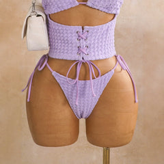Solid Textured Bubble Fabric 2 Piece Bikini Set