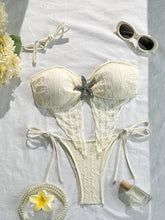 Solid Textured Spaghetti Strap Bikini Set