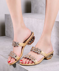 Splicing Chunky Gold Zircon Slide Sandals Peep Toe