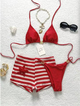 Stripe Crochet Short 3 Piece Bikini Set
