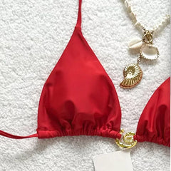 Stripe Crochet Short 3 Piece Bikini Set