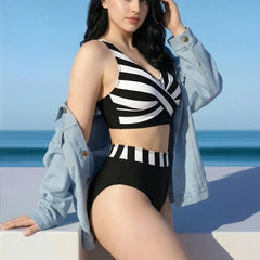 Stripe Print 2 Piece Bikini Set