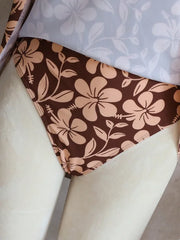 Tropical Print One-Piece Suits Skirted Bathing Suit Flower Deep V Neck Side Shirring Waist Flared Hem Swimwear