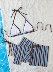 Vertical Stripe 3 Piece Bikini Set