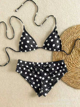 Vintage Polka Dot Two Piece Bathing Suit Halter Tie String Bikini Matching Front Tie Drawstring Swim Shorts Pool Swimwear