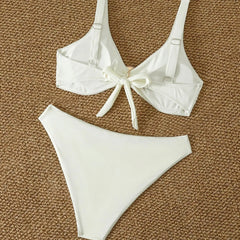 White Solid Color High Waist Bikini Set
