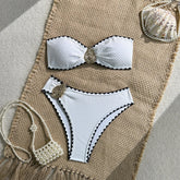 White Textured Bandeau Bikini Set