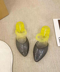 Yellow Graphic Chunky Slide Sandals Pointed Toe