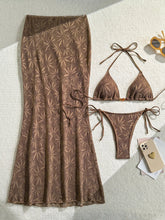 3 Piece Leaf Print Bikini Set
