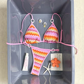 Pink Multicolor Zigzag Textured Bikini Set