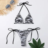 Zebra Striped Print Swimwear String Micro Bikini Thong Swimsuit Bathing Suit Halter Triangle Bikinis Sets