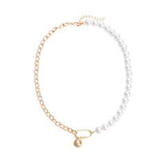 Pearl Lock Metal Stitching Necklace