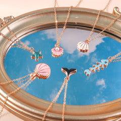 Pearl Shell Starfish Tail Fish Bone Pendant Necklace Set