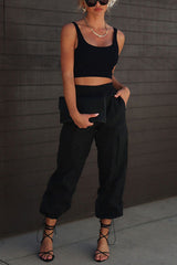 Let*s Rewind Nylon Elastic Waist Pocketed Cargo Pants