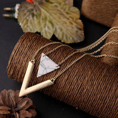 Artificial Marble Triangle Pendant Multi-Layer Necklaces