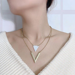 Artificial Marble Triangle Pendant Multi-Layer Necklaces