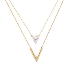 Artificial Marble Triangle Pendant Multi-Layer Necklaces