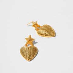 Retro Textured Five-pointed Star and Love Earrings