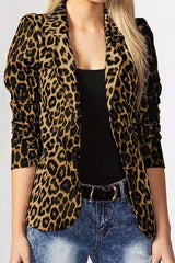 Leopard Print Lapel Long Sleeve Casual Blazer