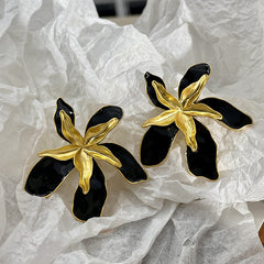 Double Flower Color Block Earrings