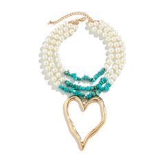 Retro Three-layer Big Heart Turquoise Necklace