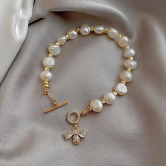 Bracelet Elegant Baroque Natural Pearl Zircon Bee Pendant Sweet Jewelry