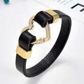 Bracelet Trendy Heart Shape Clasp Gold Metal Black Leather