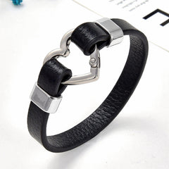Bracelet Trendy Heart Shape Clasp Gold Metal Black Leather