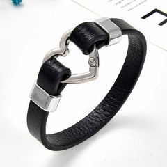 Bracelet Trendy Heart Shape Clasp Gold Metal Black Leather