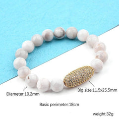 Bracelet Luxe Oval Gold-color Copper White Natural Crazy Stone Bracelet