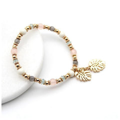 Bracelet Multi Color Colorful Crystal Leaves Elastic Bangle Acrylic Beads