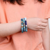 Bracelet Set 3 Pcs Natural Druzy Blue Gem Stone Boho Gold Copper Slices