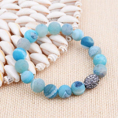 Bracelet Set 3 Pcs Natural Druzy Blue Gem Stone Boho Gold Copper Slices