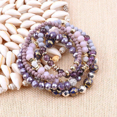 Bracelet Set 5 Pcs Trendy Multilayer Purple Gray Crystal Blue Enamel Bracelet
