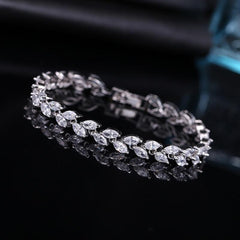 Bracelet Trendy Cubic Zirconia Silver Color Leaf CZ Crystal Bangles